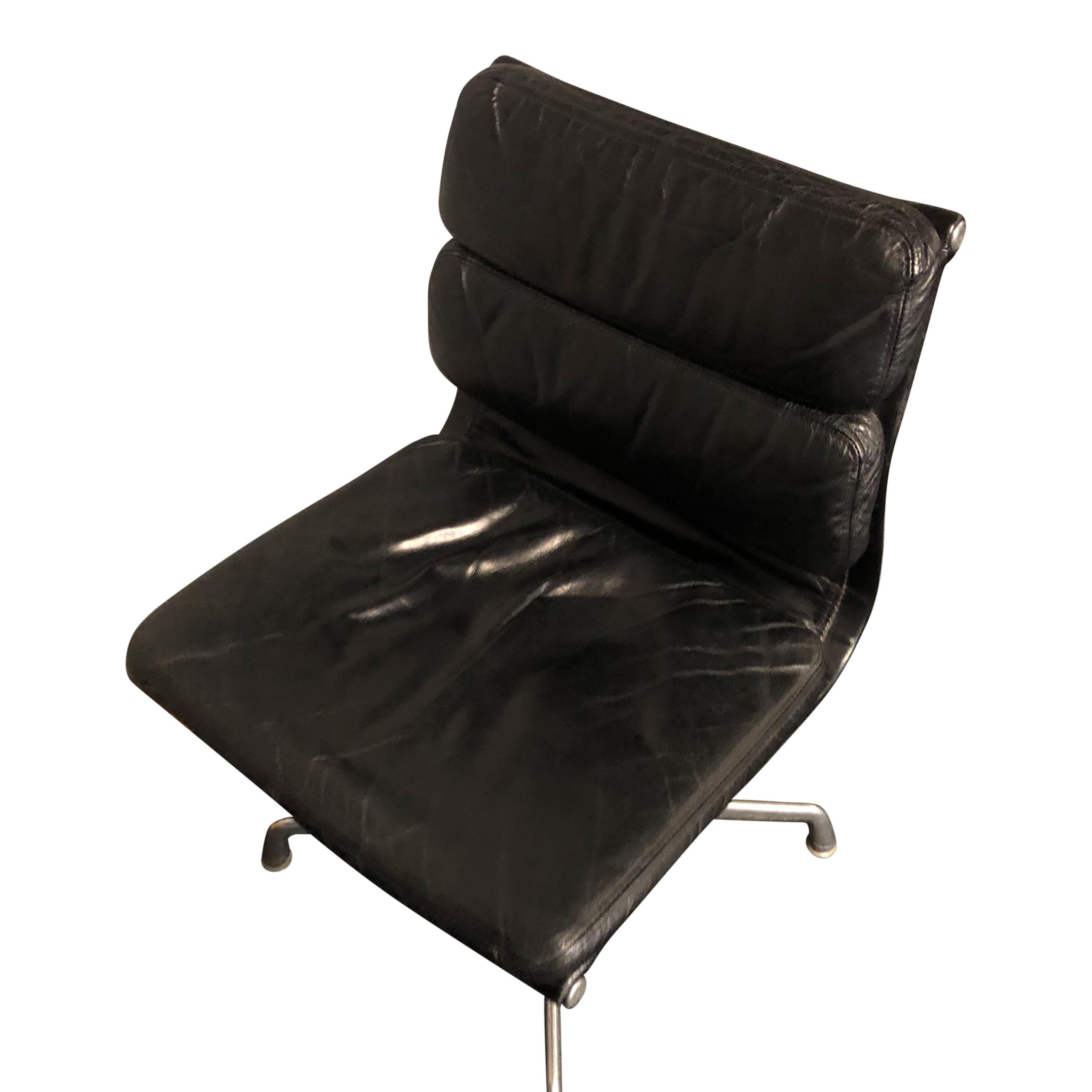 Midcentury Soft Pad Side Chairs by Eames for Herman Miller in Black Leather 4