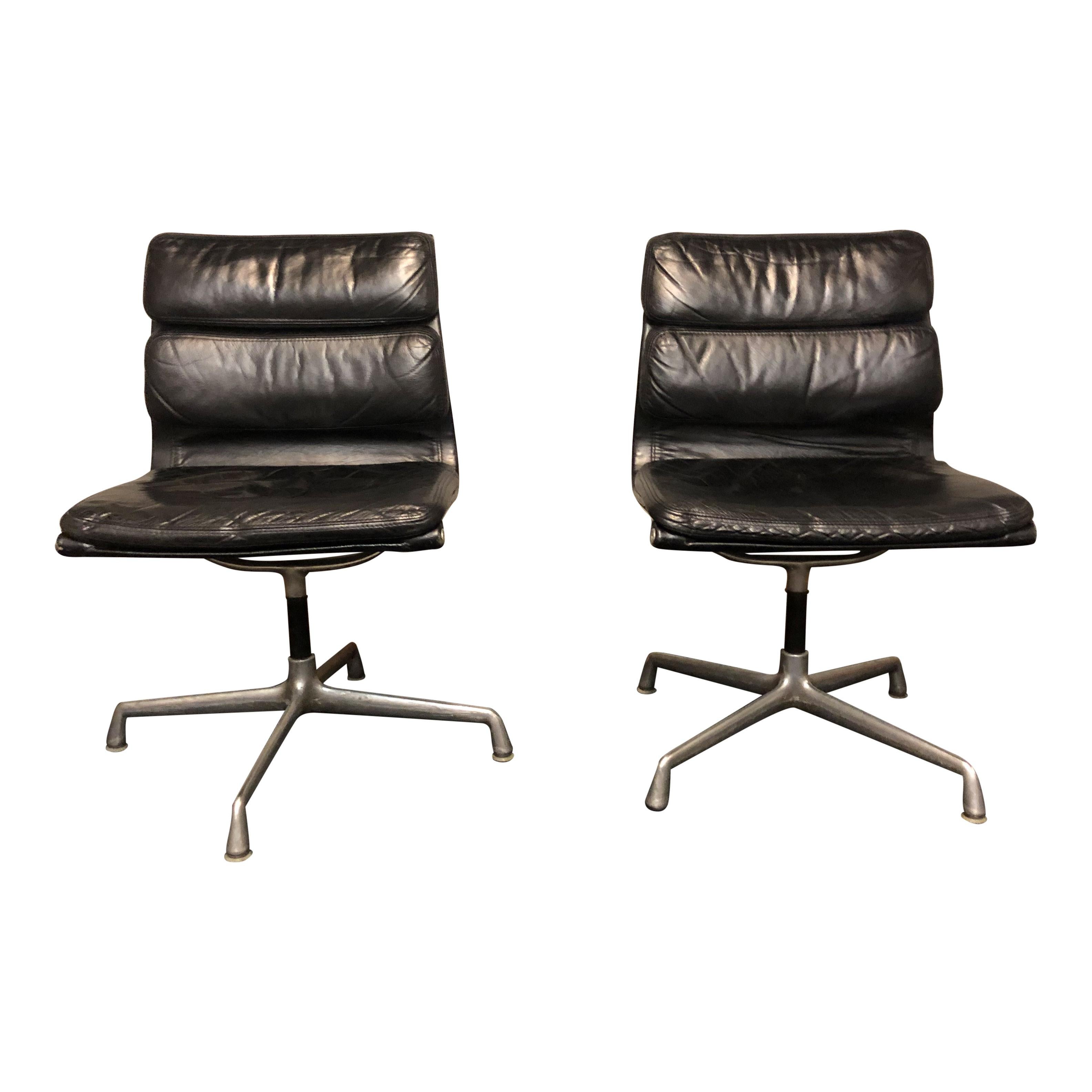 Midcentury Soft Pad Side Chairs by Eames for Herman Miller in Black Leather 5