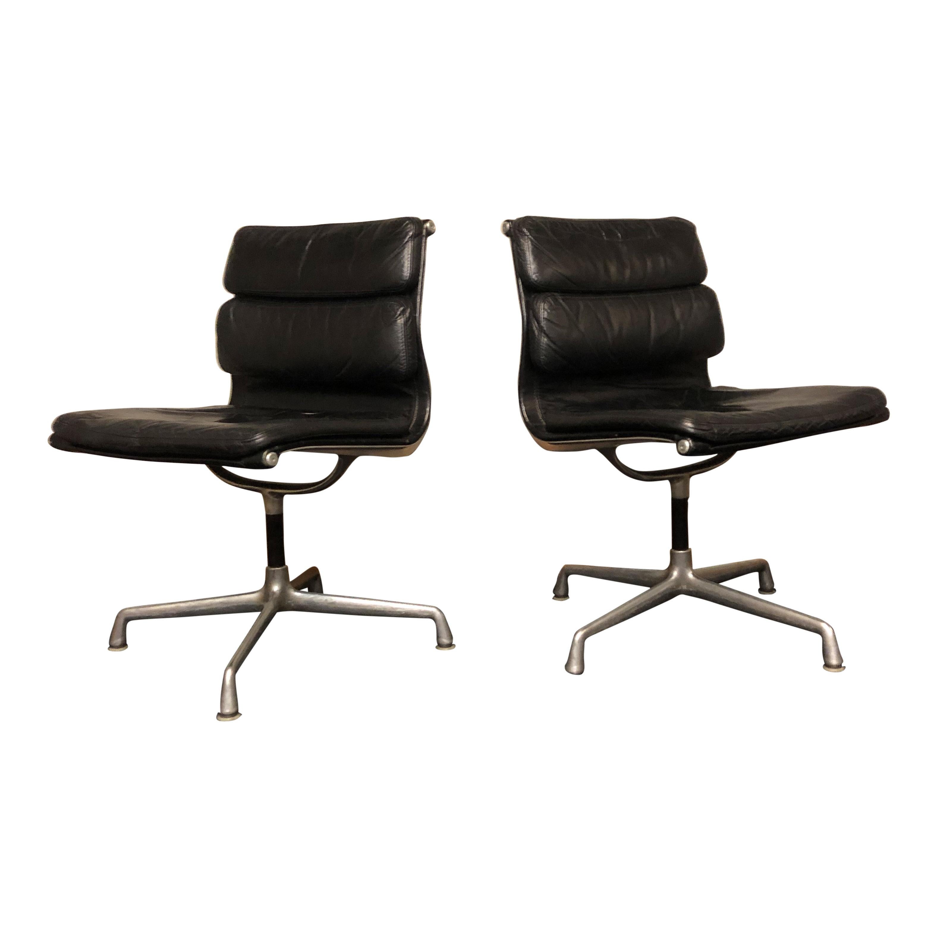 Midcentury Soft Pad Side Chairs by Eames for Herman Miller in Black Leather 6