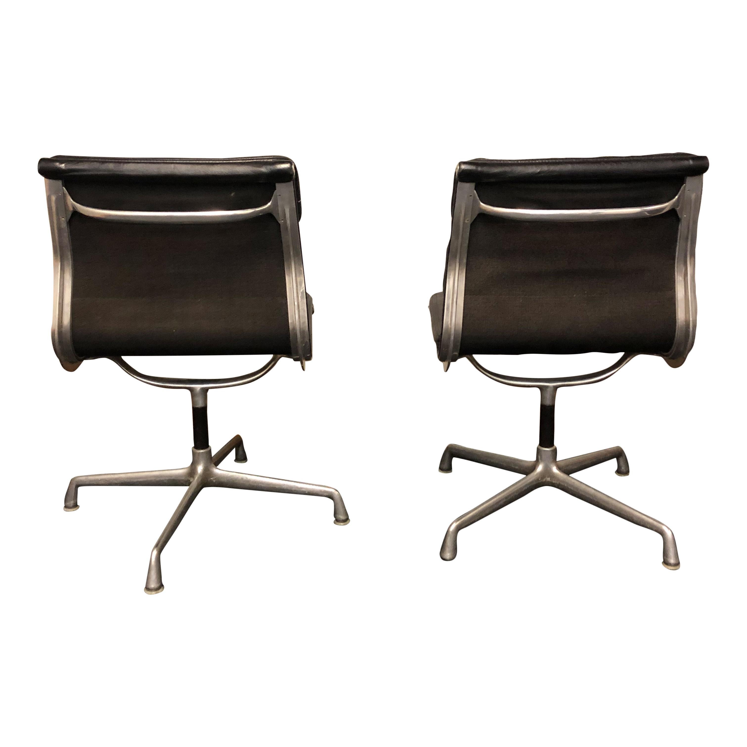 Mid-Century Modern Midcentury Soft Pad Side Chairs by Eames for Herman Miller in Black Leather