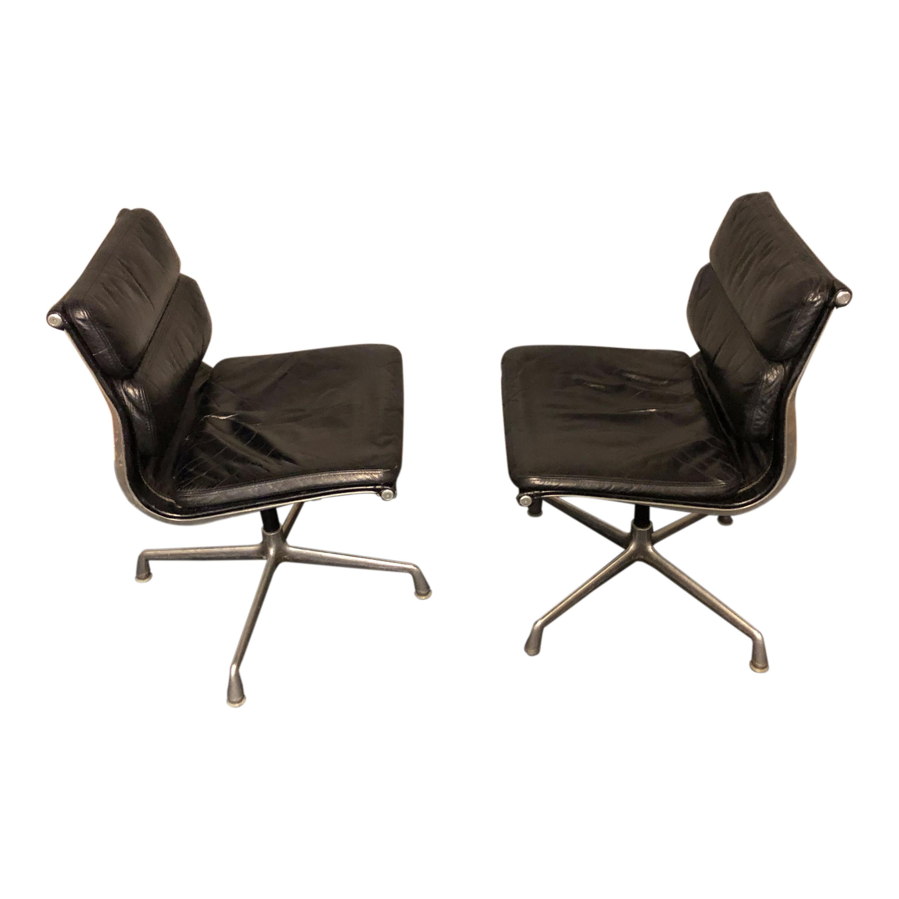 American Midcentury Soft Pad Side Chairs by Eames for Herman Miller in Black Leather