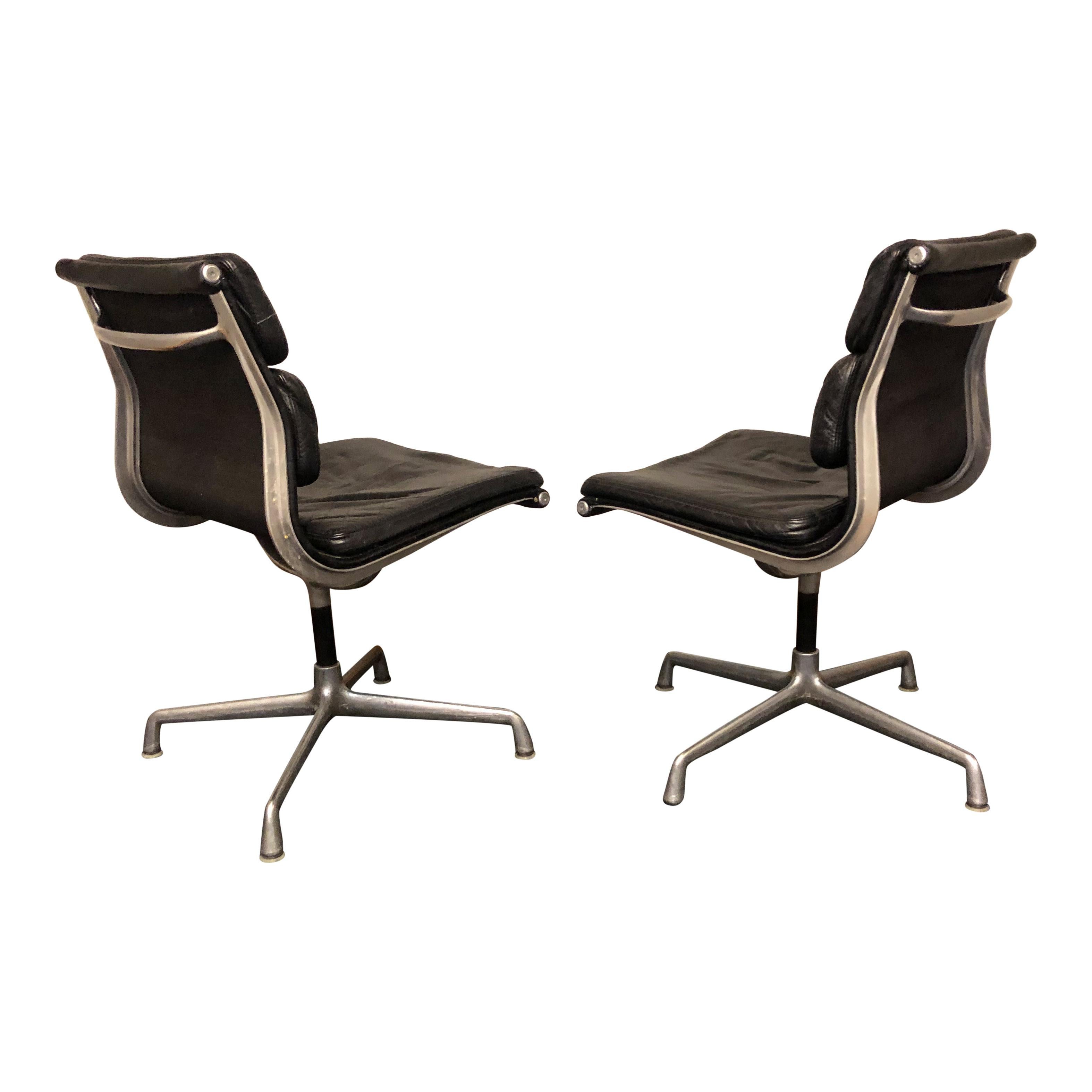 20th Century Midcentury Soft Pad Side Chairs by Eames for Herman Miller in Black Leather