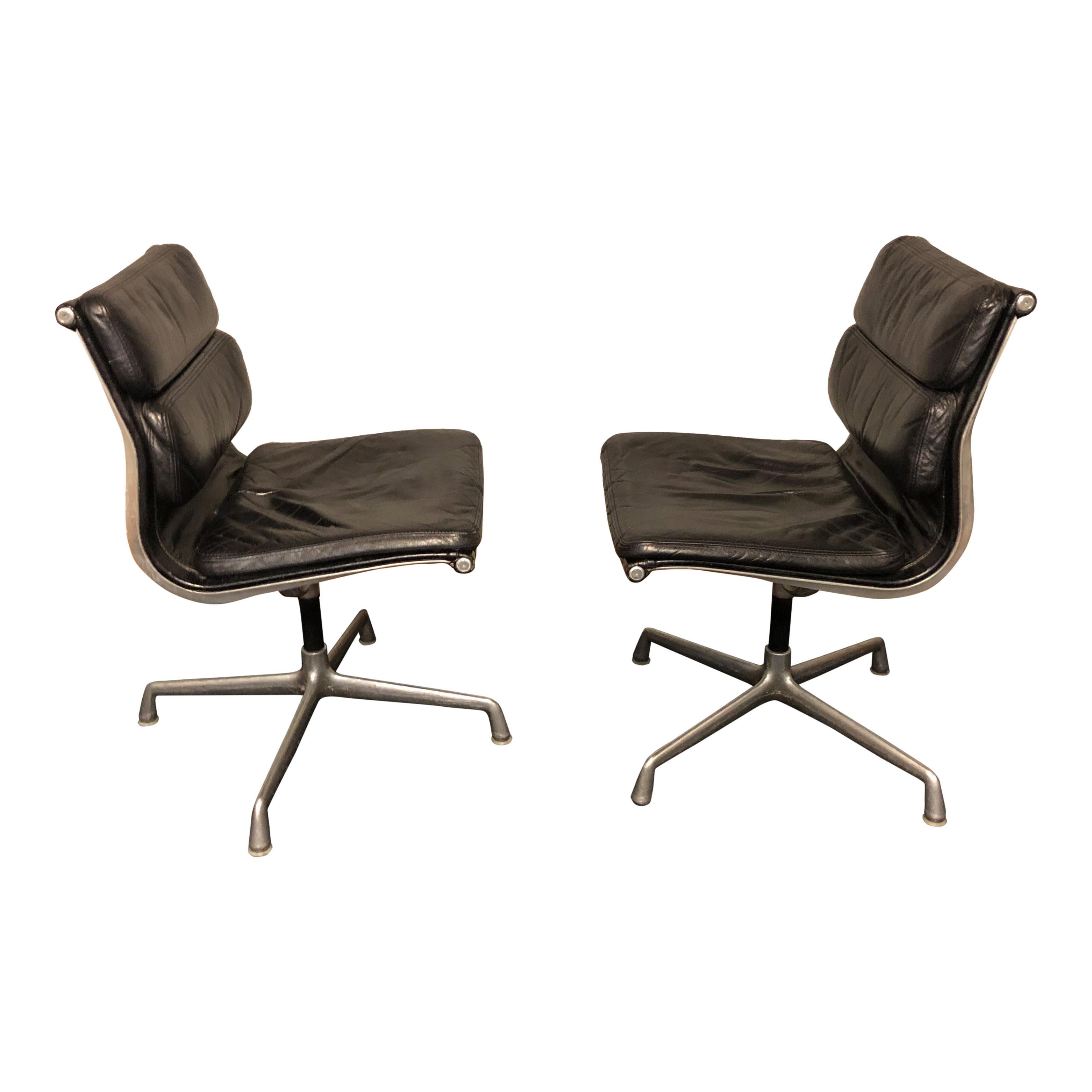 Midcentury Soft Pad Side Chairs by Eames for Herman Miller in Black Leather 1