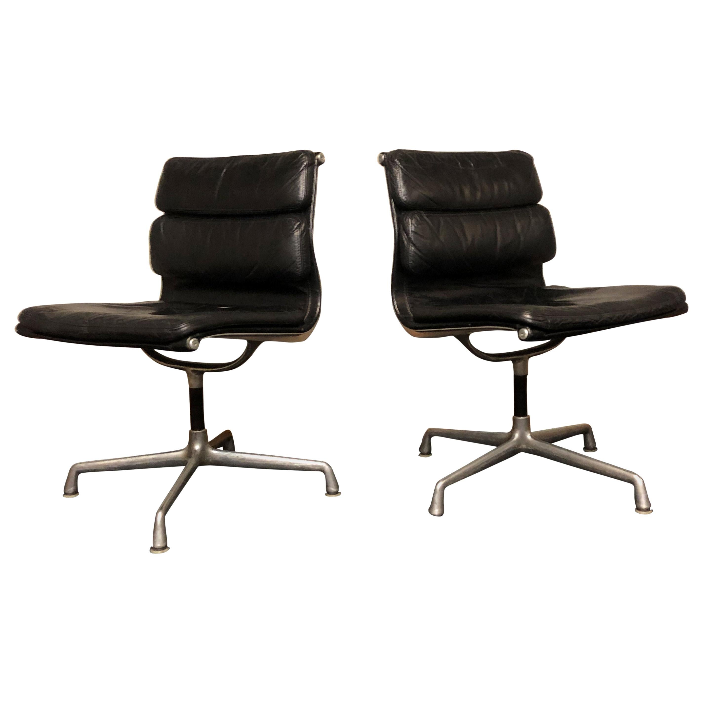 Midcentury Soft Pad Side Chairs by Eames for Herman Miller in Black Leather