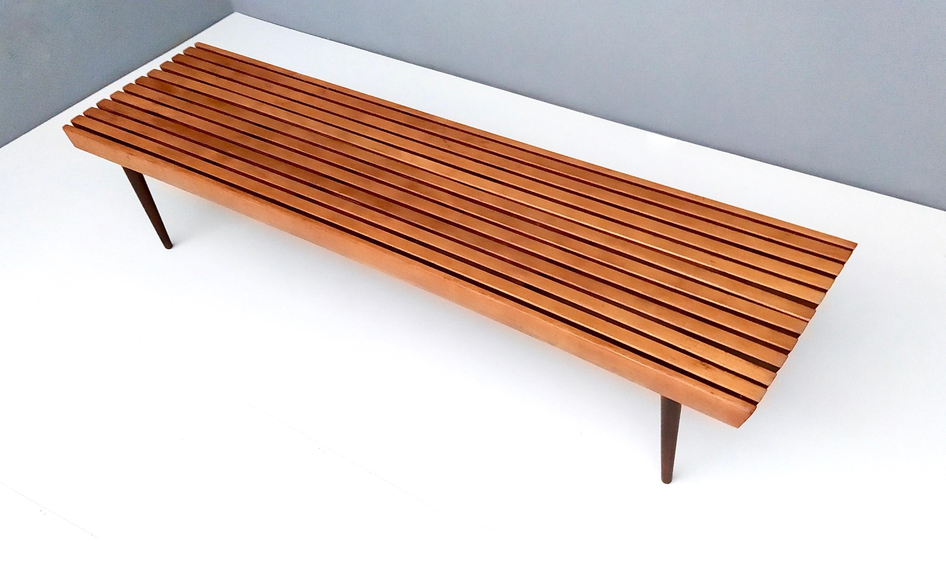 Italian Midcentury Solid Wood Bench with Ebonized Wood Legs, Italy