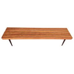 Midcentury Solid Wood Bench with Ebonized Wood Legs, Italy