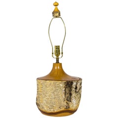 Midcentury Solid Birch Tree Bark Table Lamp with Finial