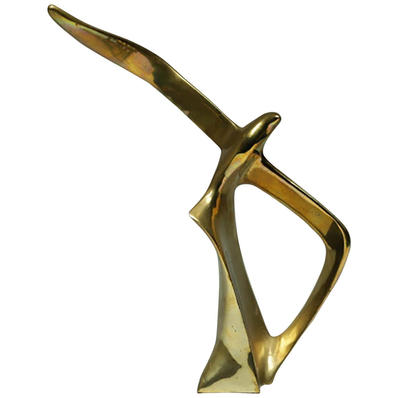 Midcentury Solid Brass Albatross Sculpture, circa 1960s