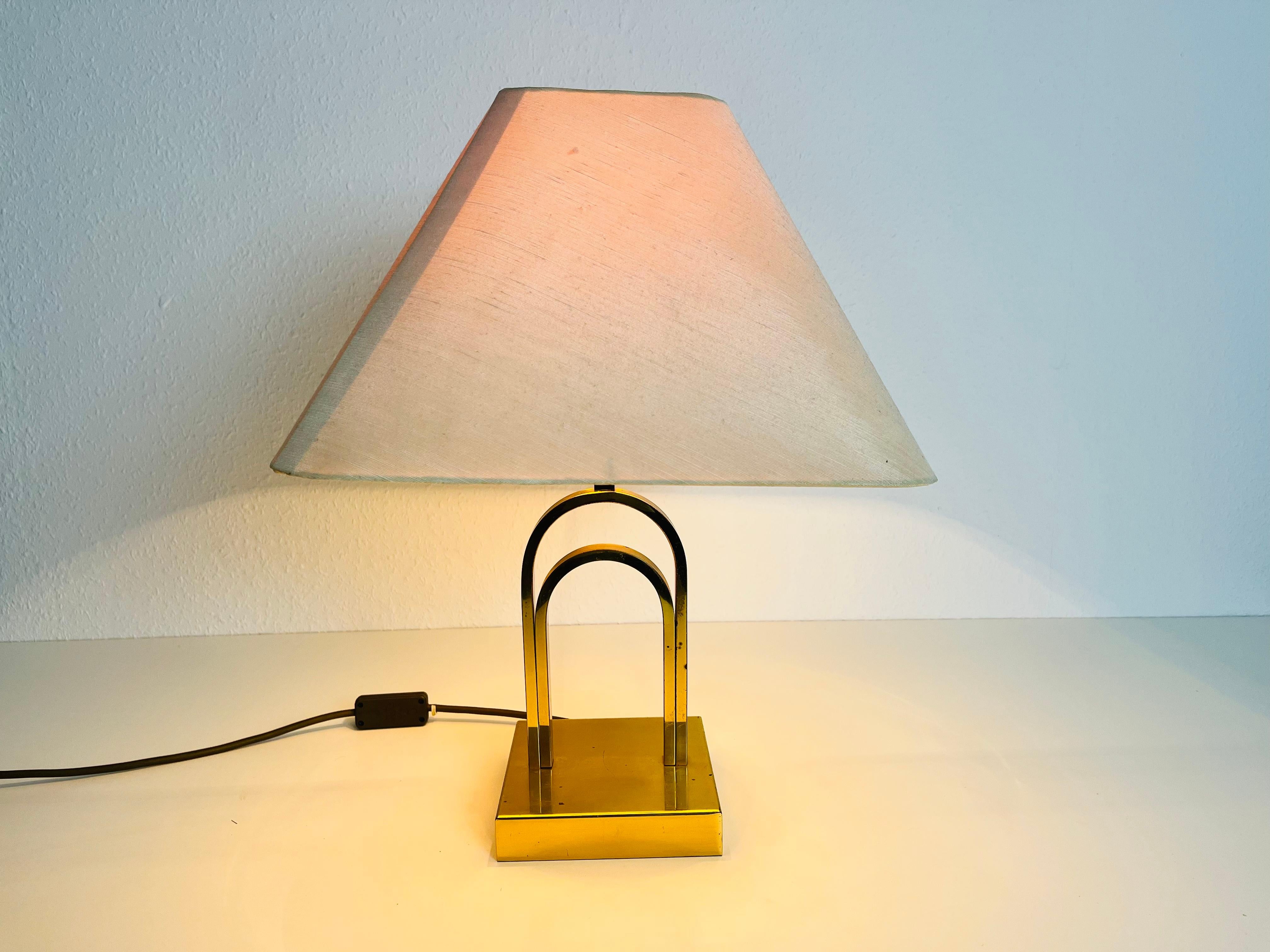 Mid Century Solid Brass and Fabric Shade Table Lamp, 1960s For Sale 4