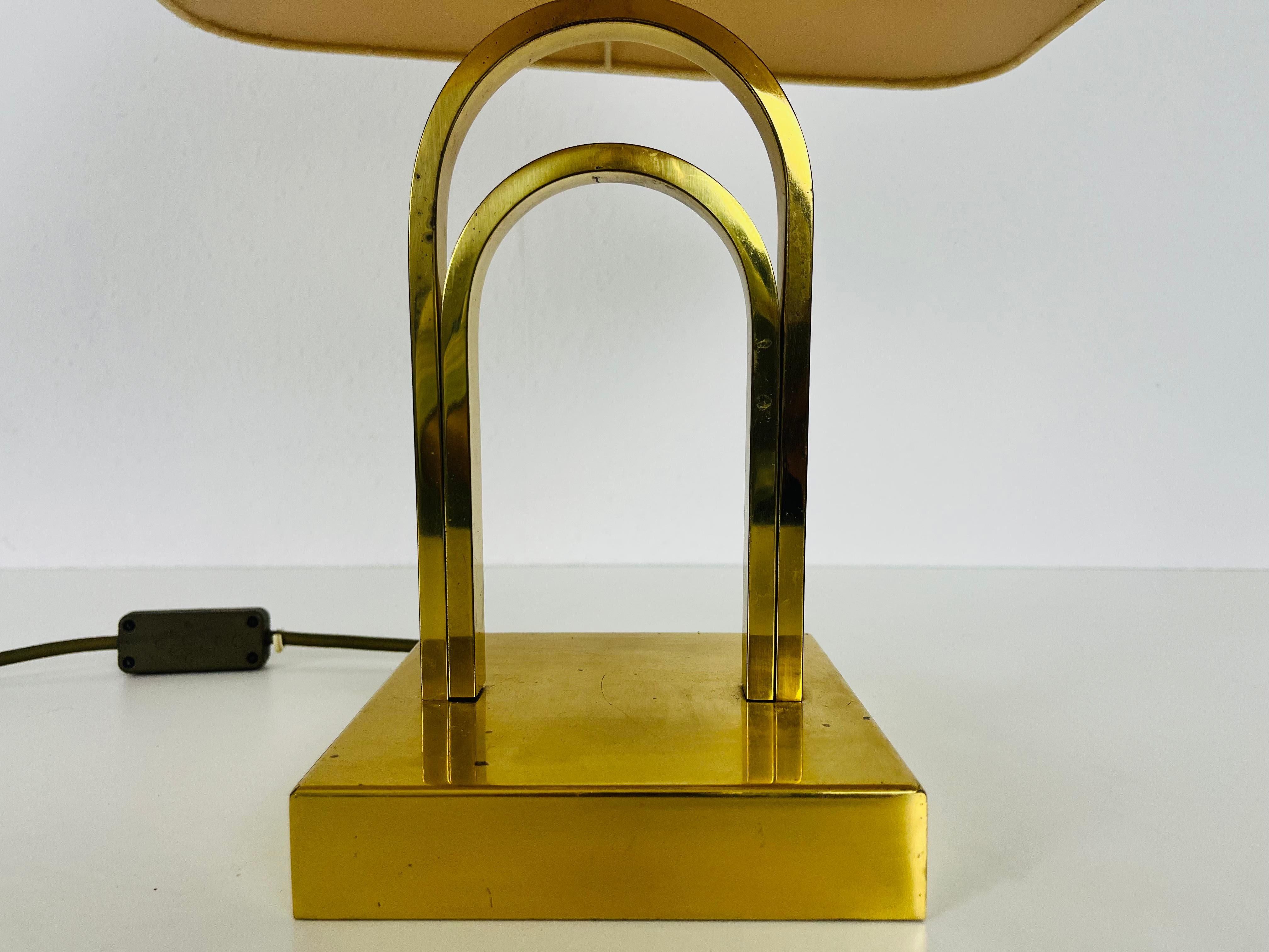 Mid Century Solid Brass and Fabric Shade Table Lamp, 1960s For Sale 2