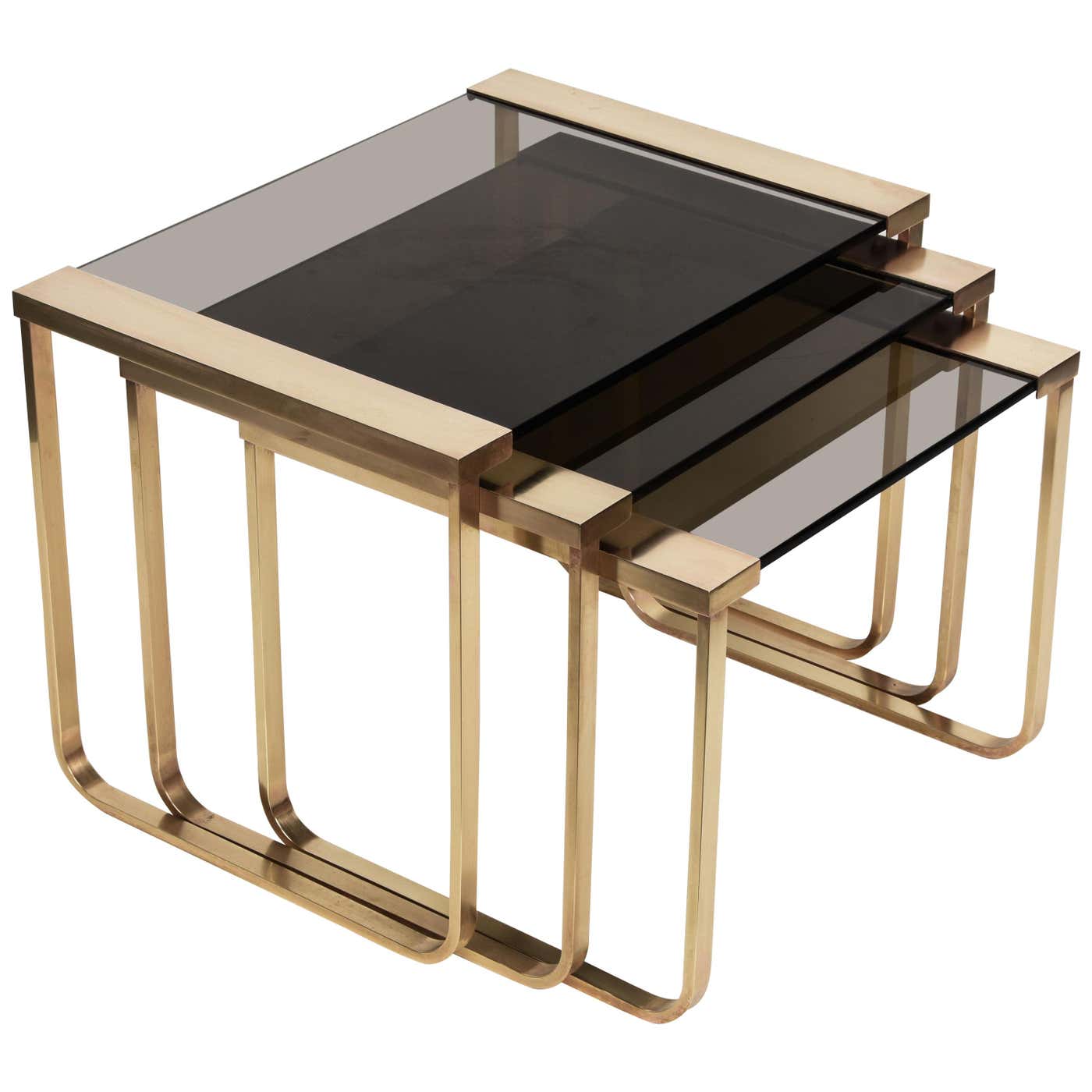 Midcentury Solid Brass and Smoked Glass France Interlocking Side Tables ...