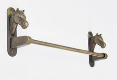 Midcentury Solid Brass Italian Towel Holder with Horse Heads, 1950s