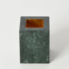 Mid-Century Solid Green Marble and Brass Squared Italian Pen Holder, 1990s