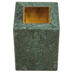 Mid-Century Solid Green Marble and Brass Squared Italian Pen Holder, 1990s