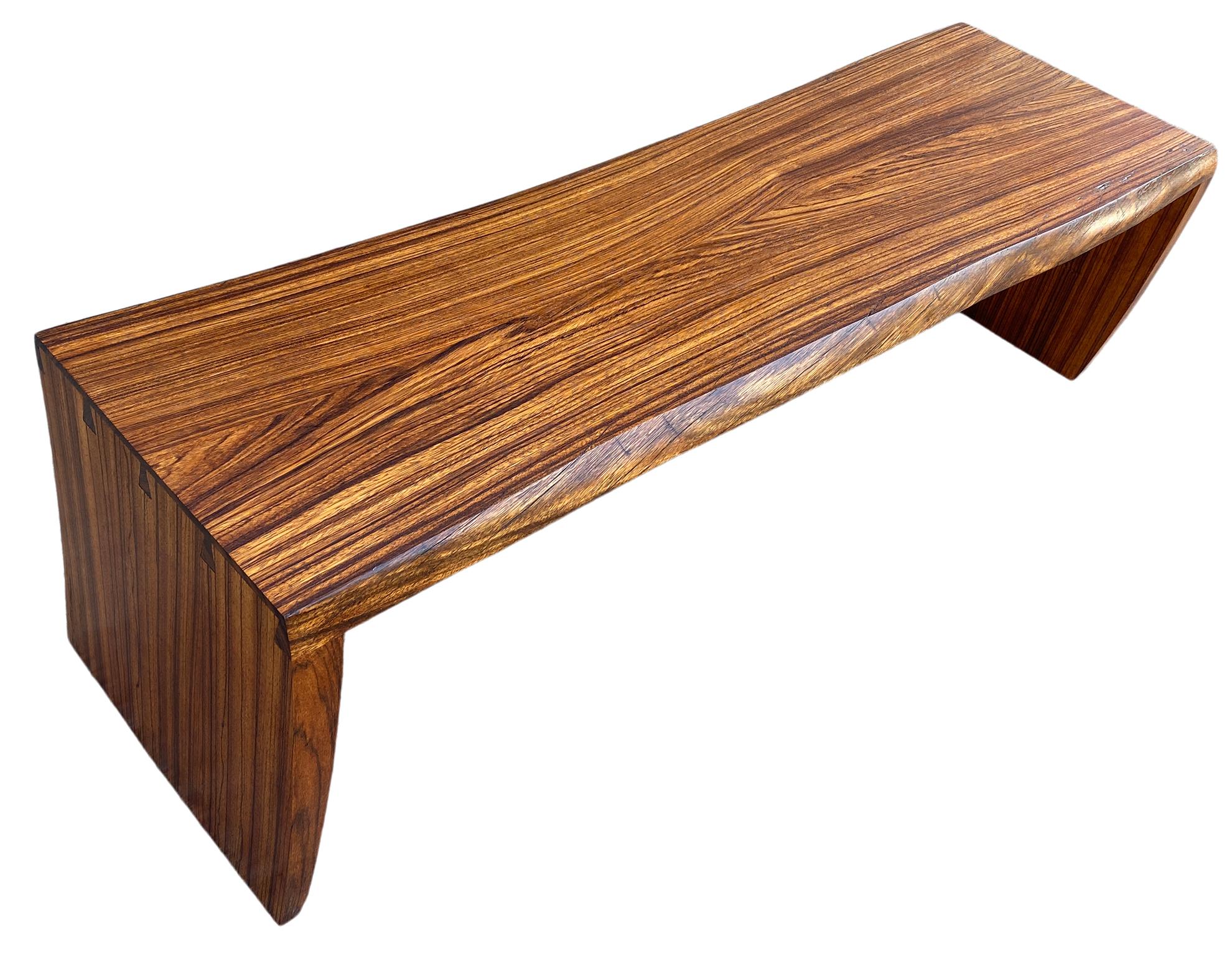 Midcentury Solid Rosewood Studio Craft Coffee Table Bench Style of Nakashima 1