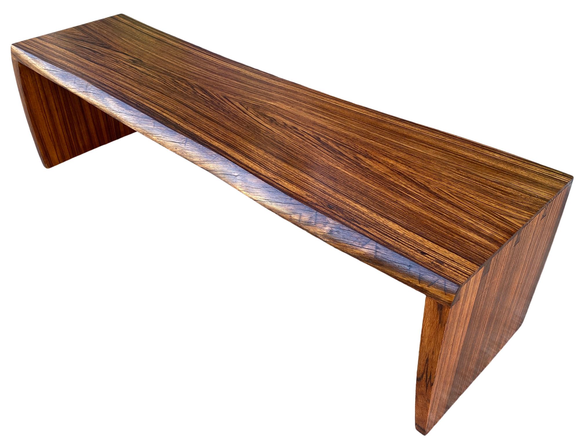 Midcentury Solid Rosewood Studio Craft Coffee Table Bench Style of Nakashima 2