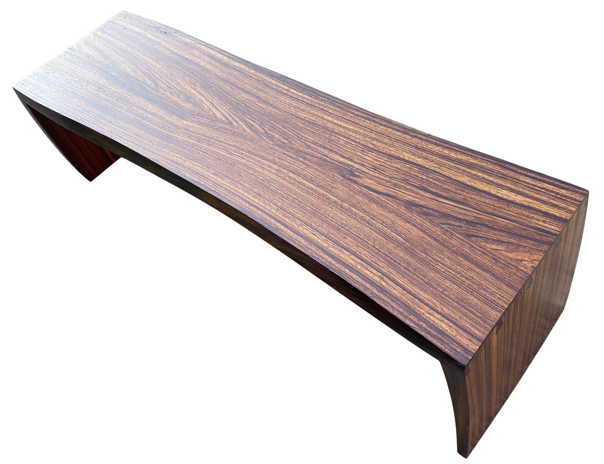 Midcentury Solid Rosewood Studio Craft Coffee Table Bench Style of Nakashima 3