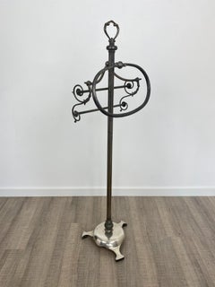 Midcentury Solid Silver Brass Italian Towel Floor Holder Rack, 1950s