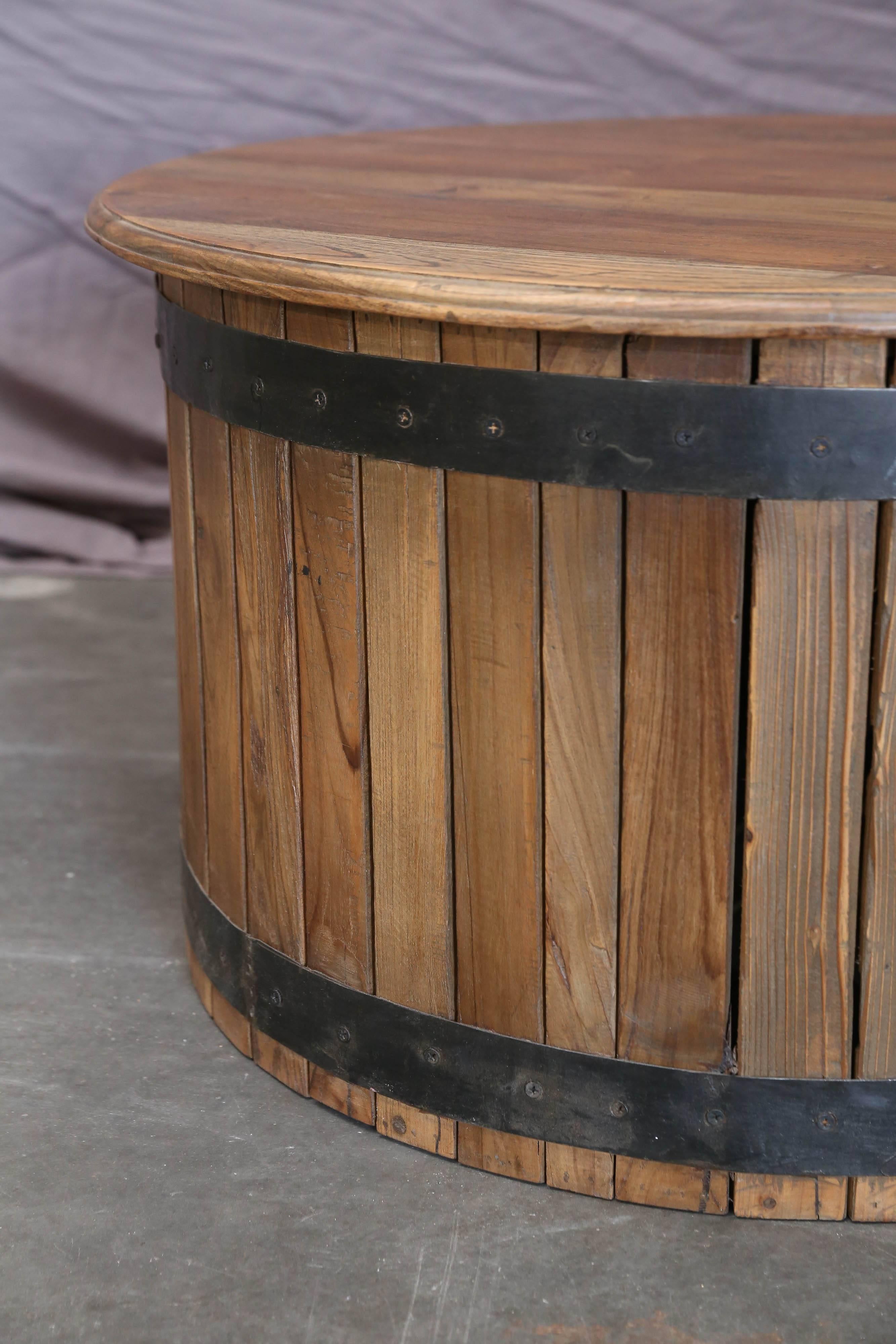 Mid-20th Century Midcentury Solid Teakwood Round Cocktail Table Made with Recycled Old Beams For Sale