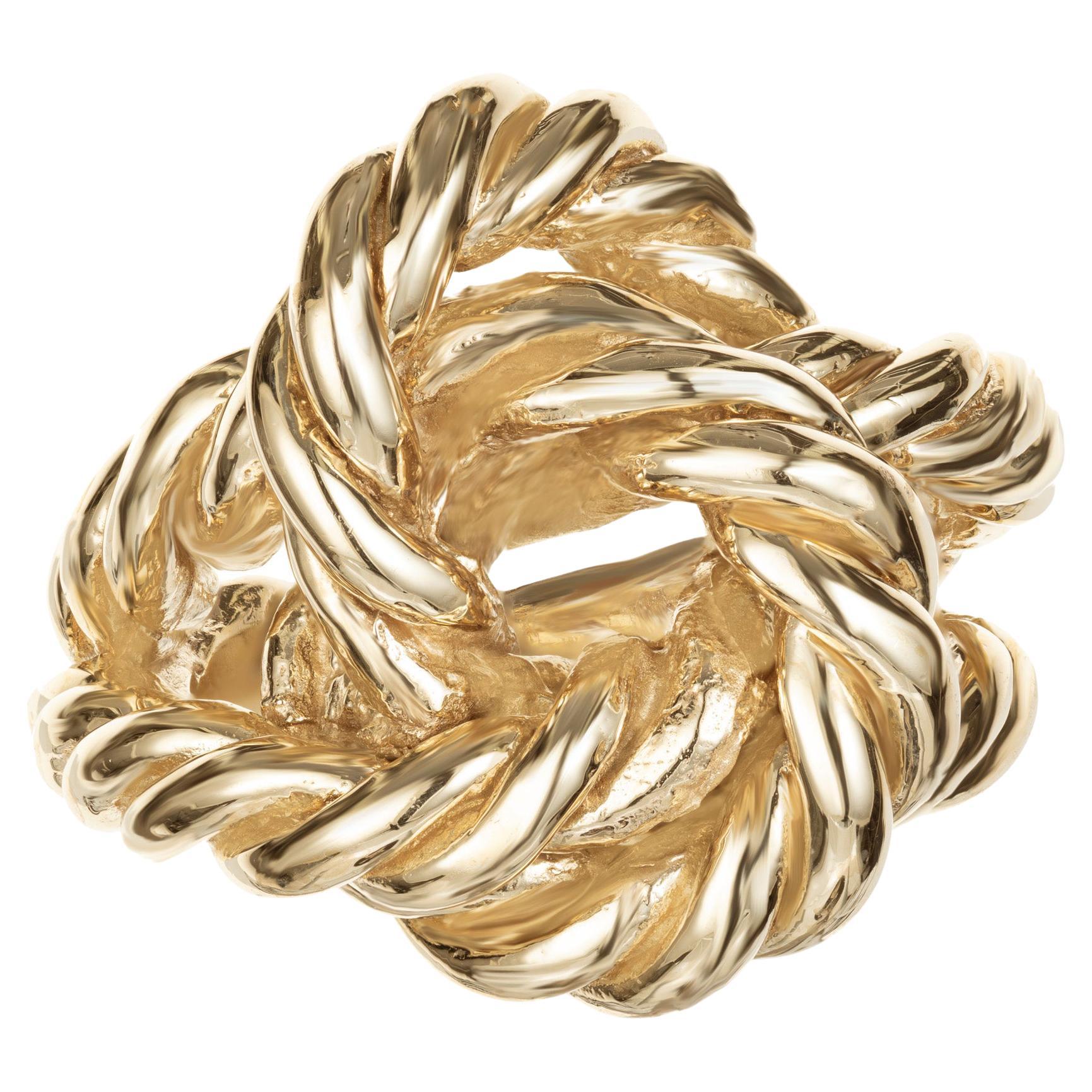 Midcentury Solid Twisted Wire Gold Knot Cocktail Ring