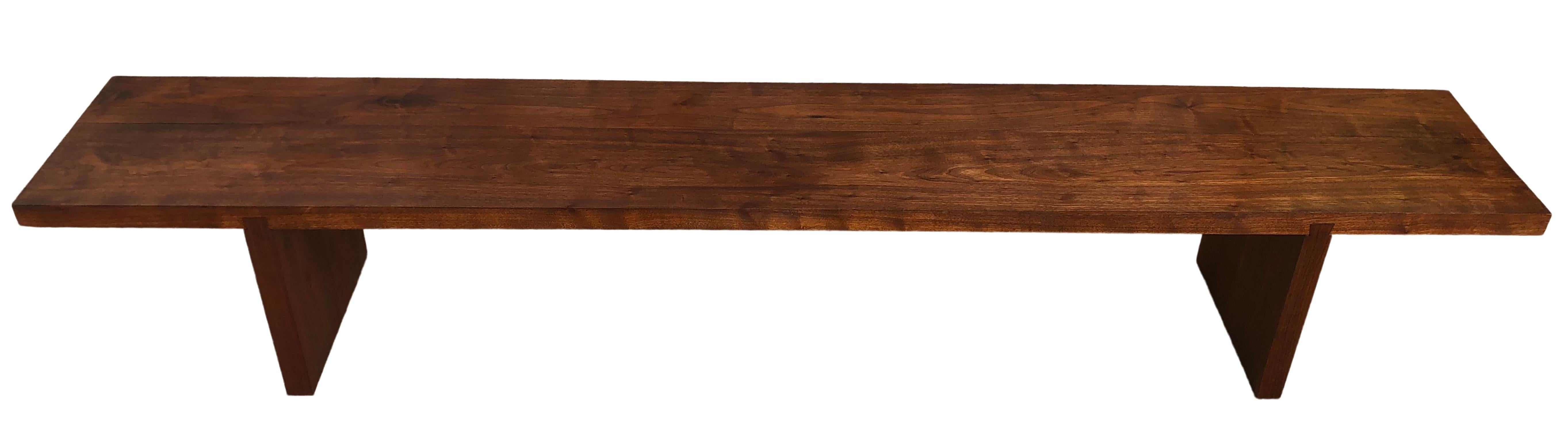 Beautiful 1960s in style of George Nakashima solid walnut 8' long bench. beautiful old growth walnut 1.750