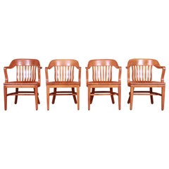 Retro Midcentury Solid Walnut Banker's Chairs by Johnson Chair Co., Set of Four