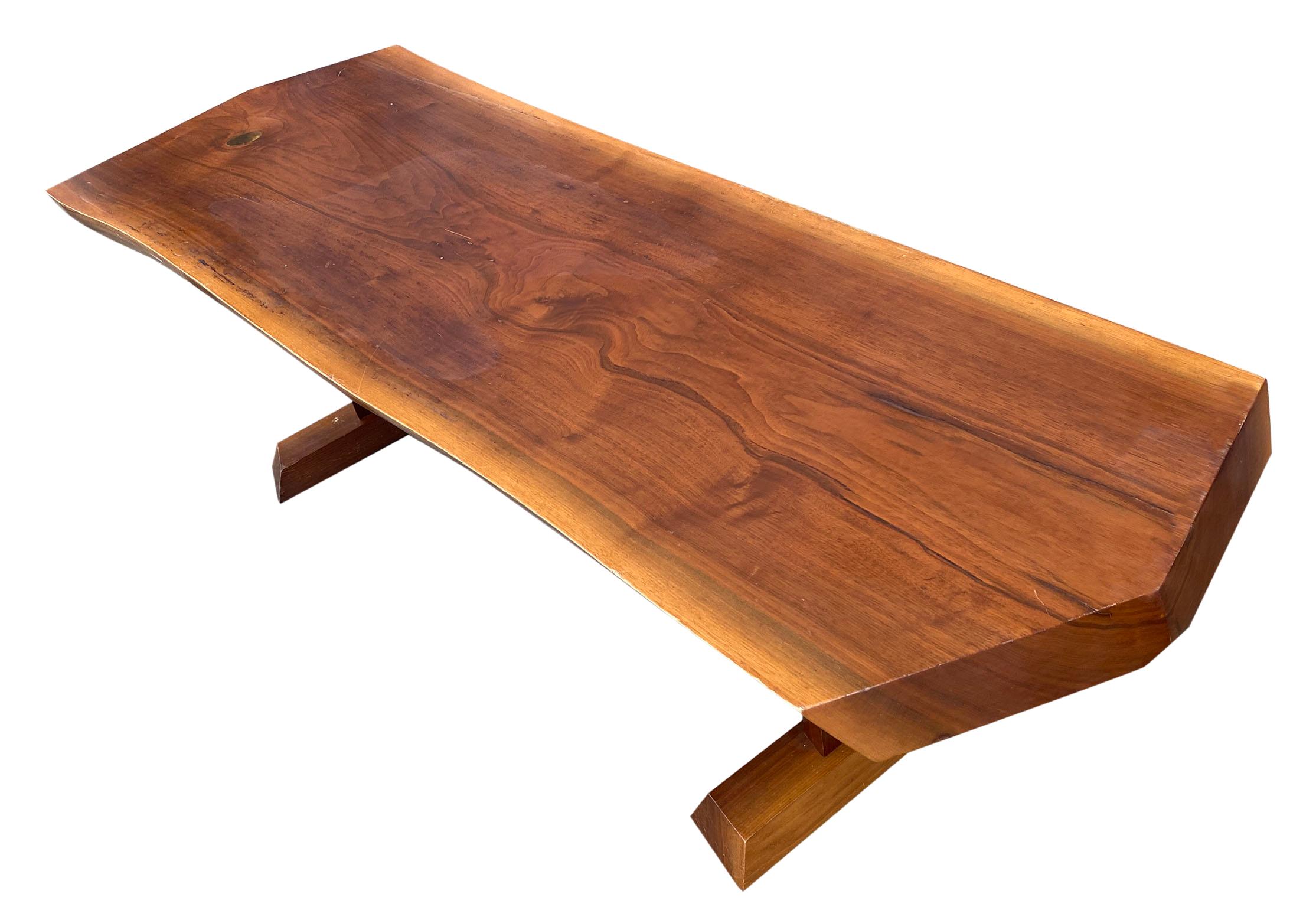 Mid-Century Modern Midcentury Solid Walnut Studio Craft Coffee Table Bench Style of Nakashima