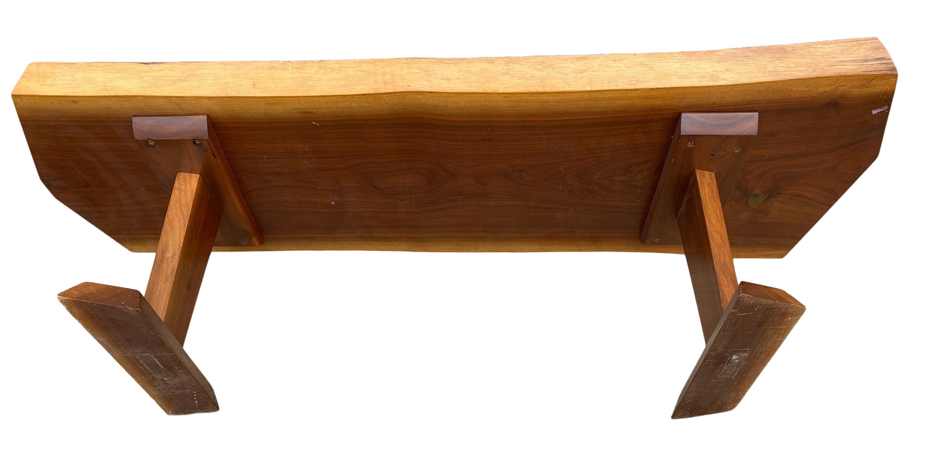 20th Century Midcentury Solid Walnut Studio Craft Coffee Table Bench Style of Nakashima