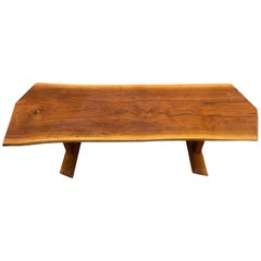 Midcentury Solid Walnut Studio Craft Coffee Table Bench Style of Nakashima