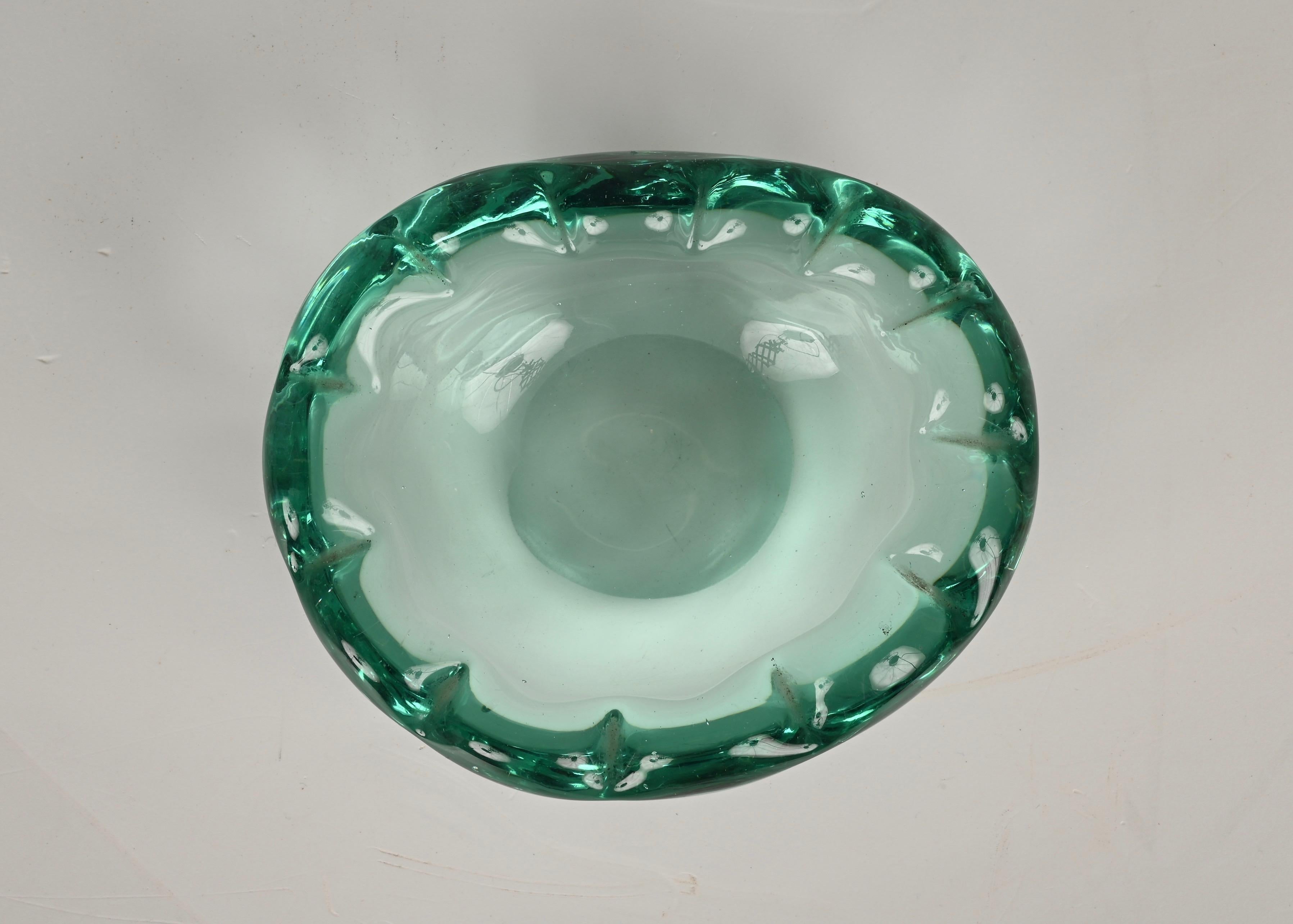 Mid-Century Sommerso Murano Crystal Green Glass Italian Decorative Bowl, 1960s 7
