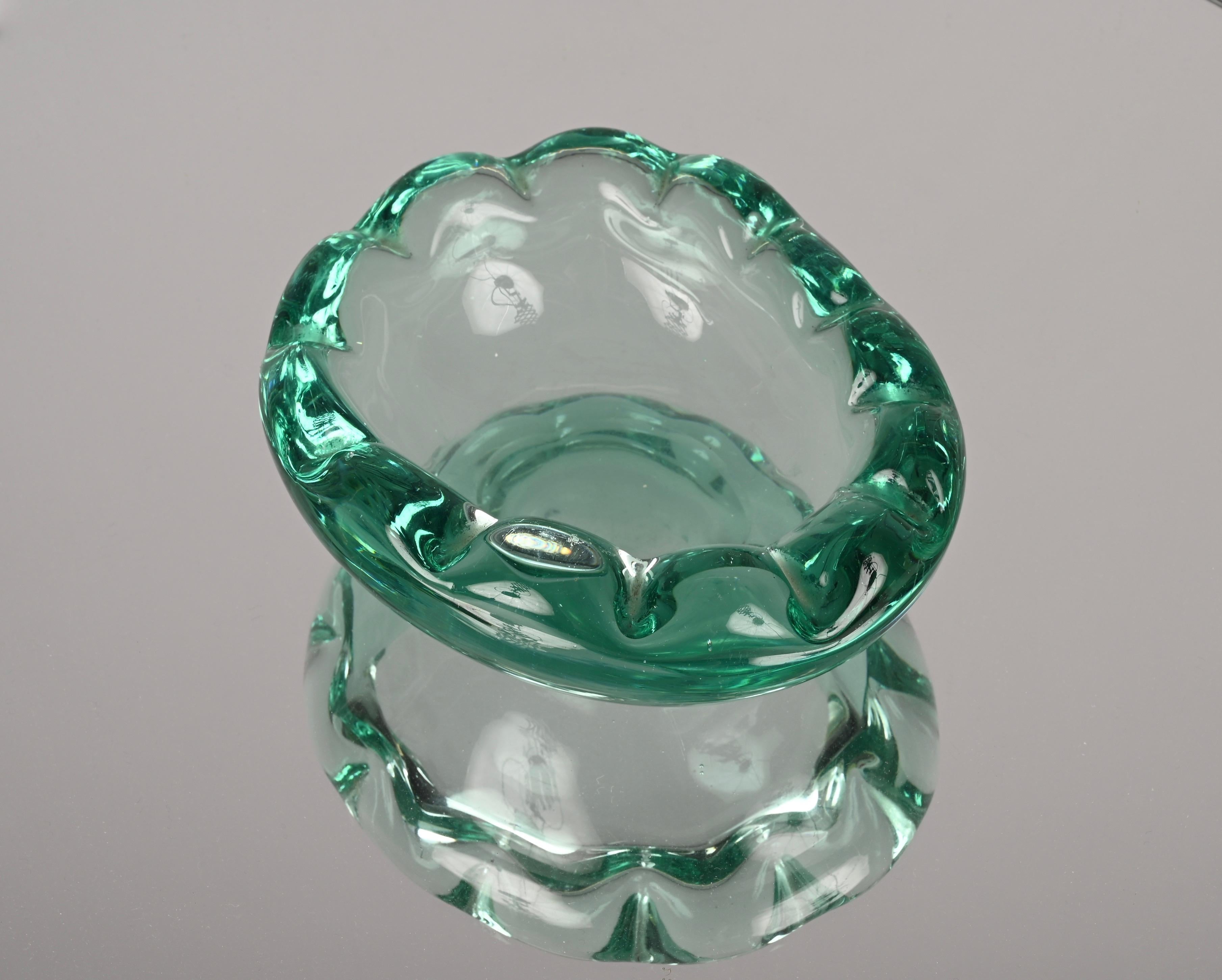 Mid-Century Sommerso Murano Crystal Green Glass Italian Decorative Bowl, 1960s 8