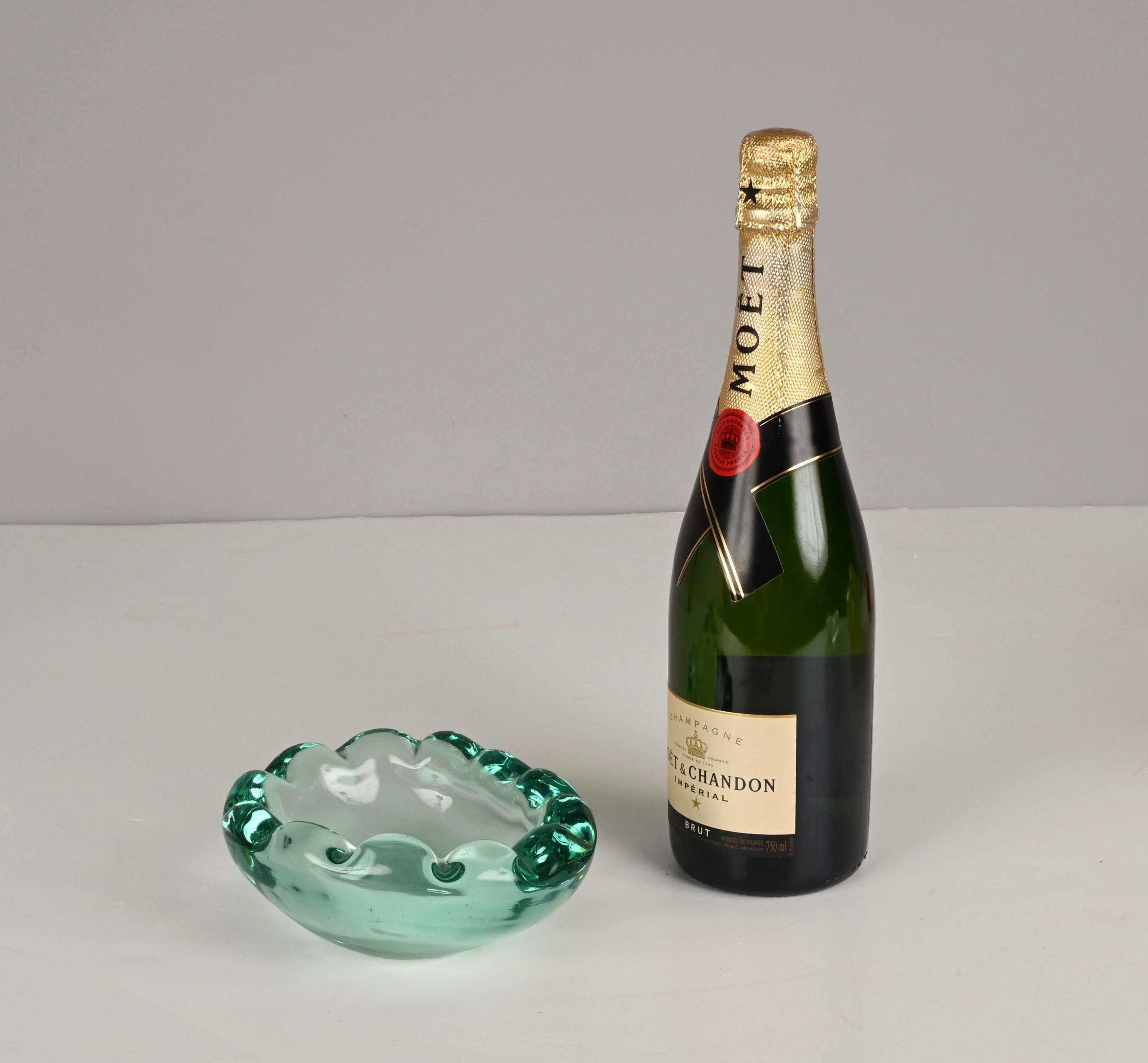 Mid-Century Sommerso Murano Crystal Green Glass Italian Decorative Bowl, 1960s 11