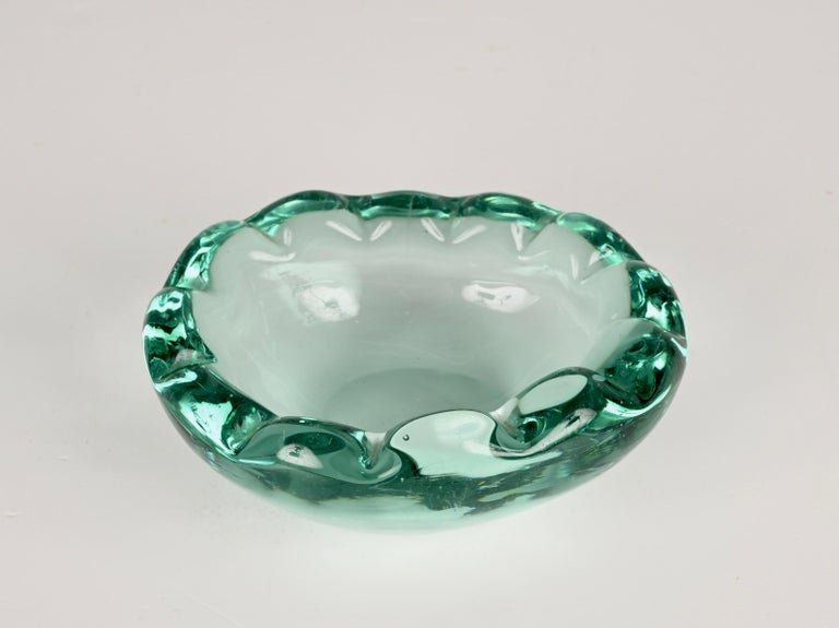 MidCentury Sommerso Murano Crystal Green Glass Italian Decorative Bowl