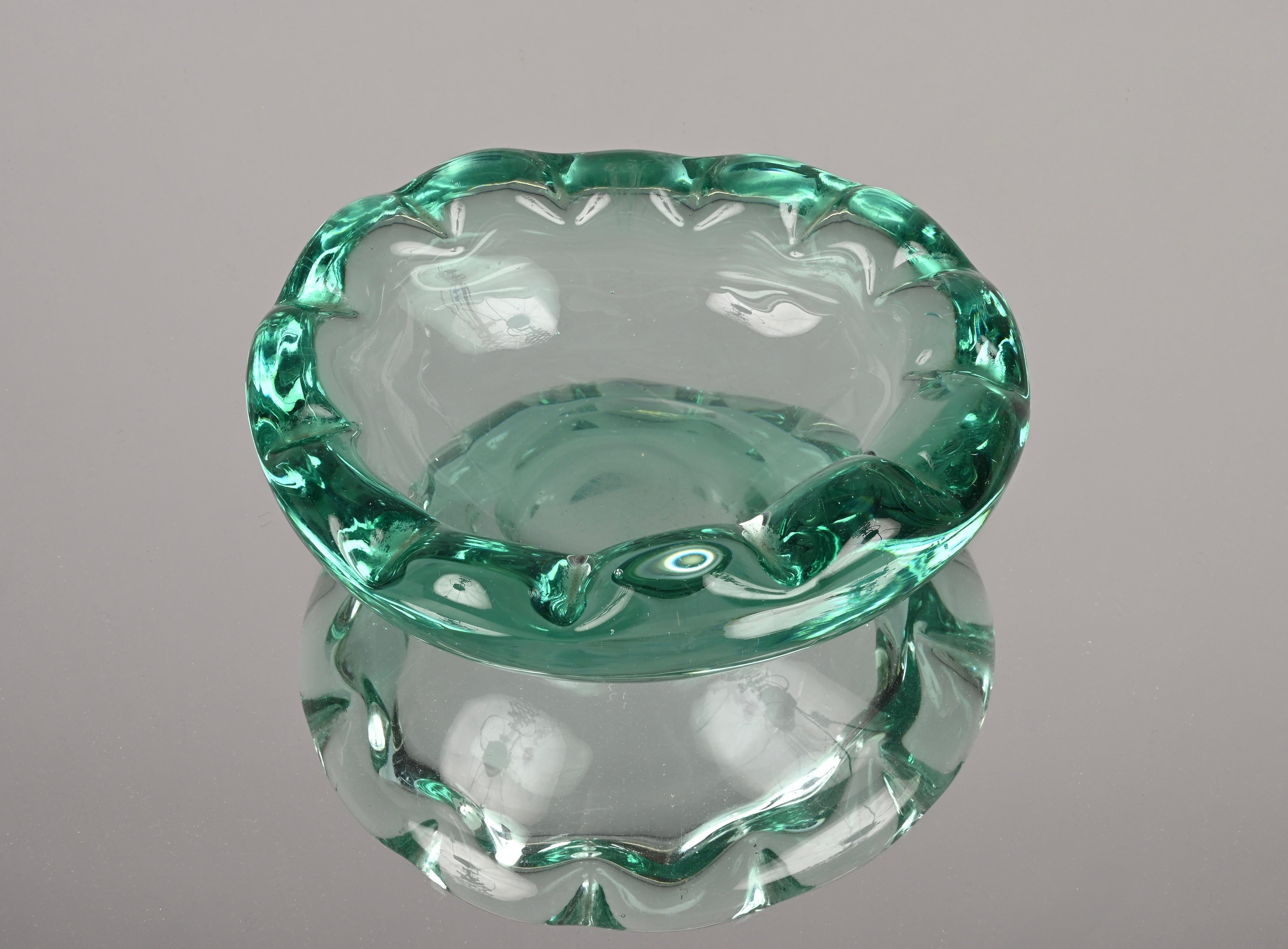 Mid-Century Modern Mid-Century Sommerso Murano Crystal Green Glass Italian Decorative Bowl, 1960s