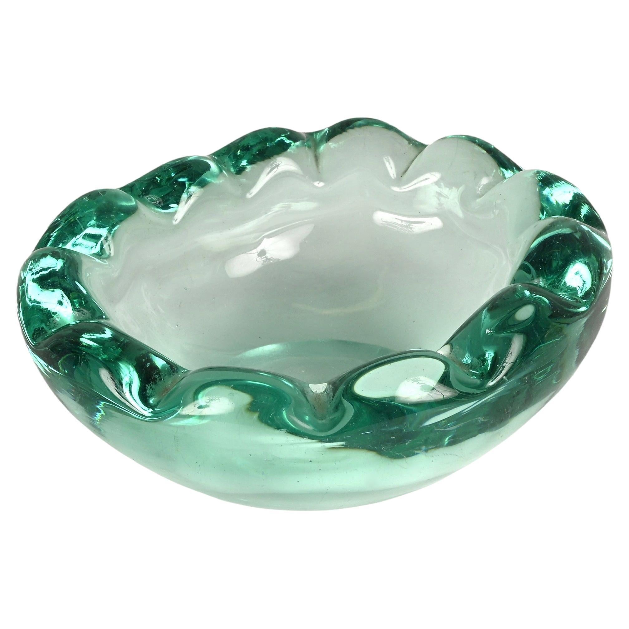 Mid-Century Sommerso Murano Crystal Green Glass Italian Decorative Bowl, 1960s