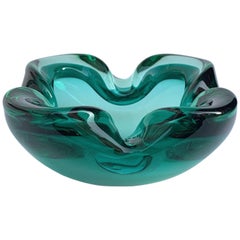 Midcentury Sommerso Murano Green Glass Italian Decorative Bowl, 1960s