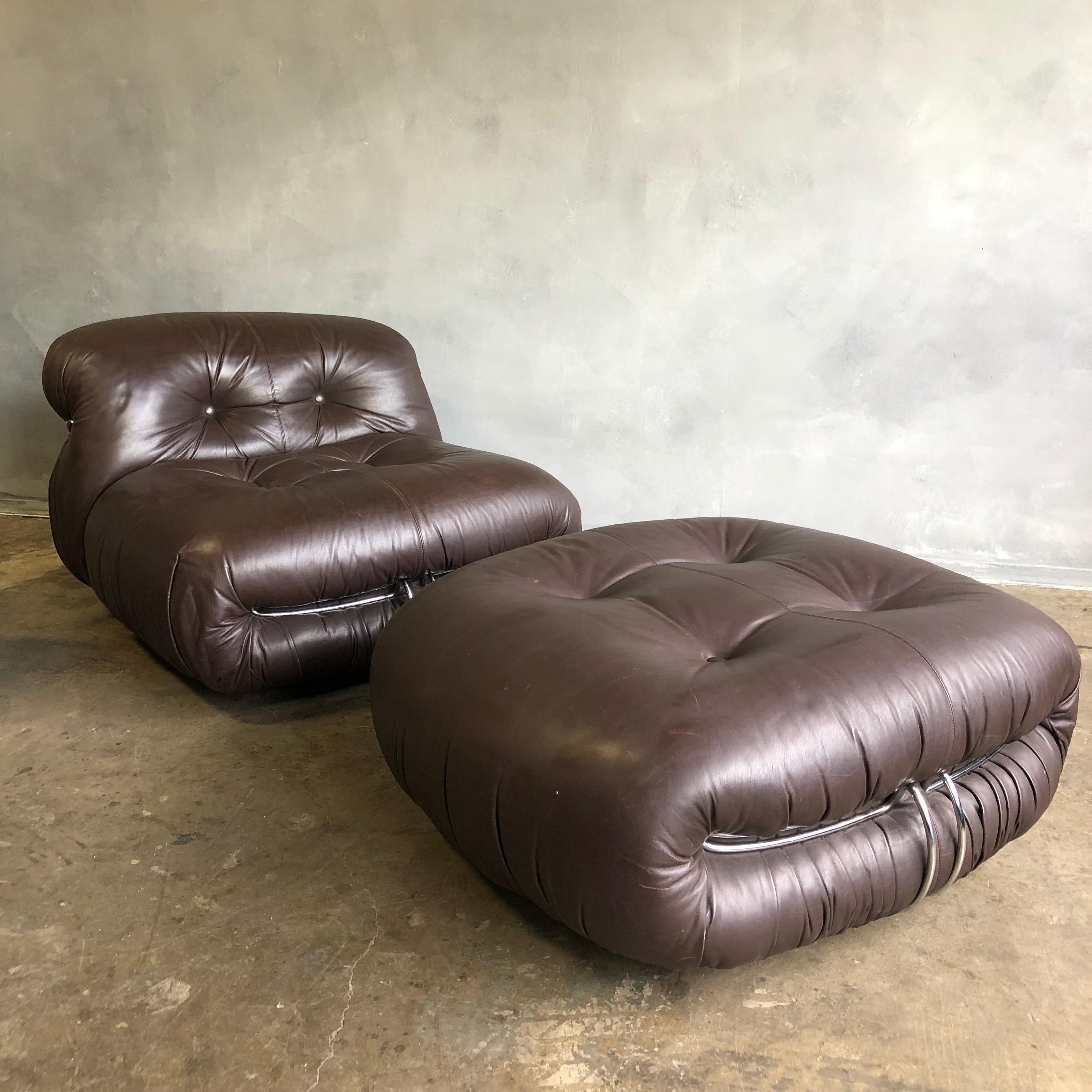20th Century Midcentury Soriana Lounge Chair and Ottoman by Tobia Scarpa for Cassina