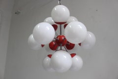 Midcentury Space Age 12 Lights Red Sputnik Ceiling Lamp, 1960s