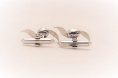 Midcentury Space Age 18 Karat White Gold 3.75 Carat Star Sapphire Cufflinks