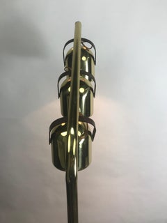 Midcentury Space Age Brass Floor Lamp with Three Pivoting Head after Regggiani