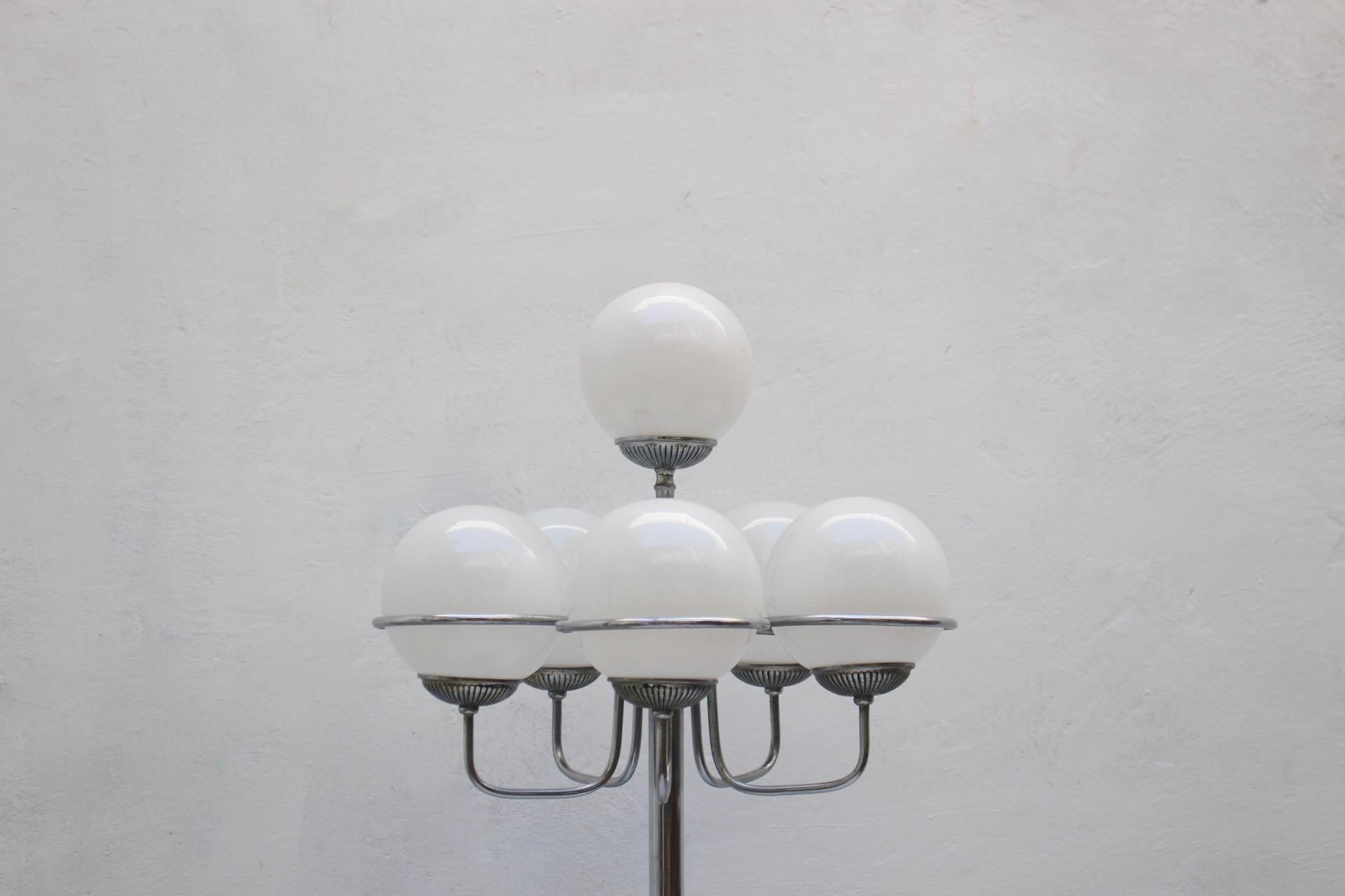 Spanish Midcentury Space Age Chrome 6-Lights Floor Lamp, 1960s For Sale
