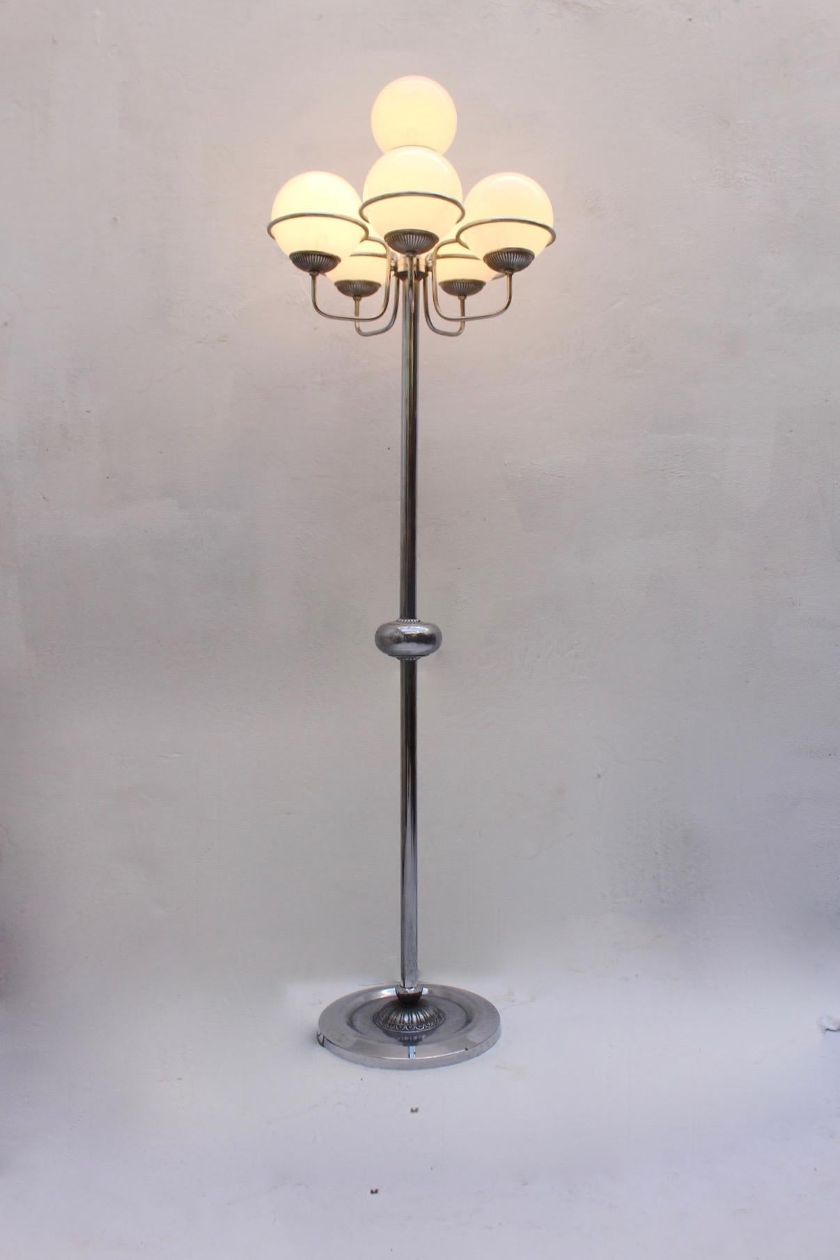 Metal Midcentury Space Age Chrome 6-Lights Floor Lamp, 1960s For Sale