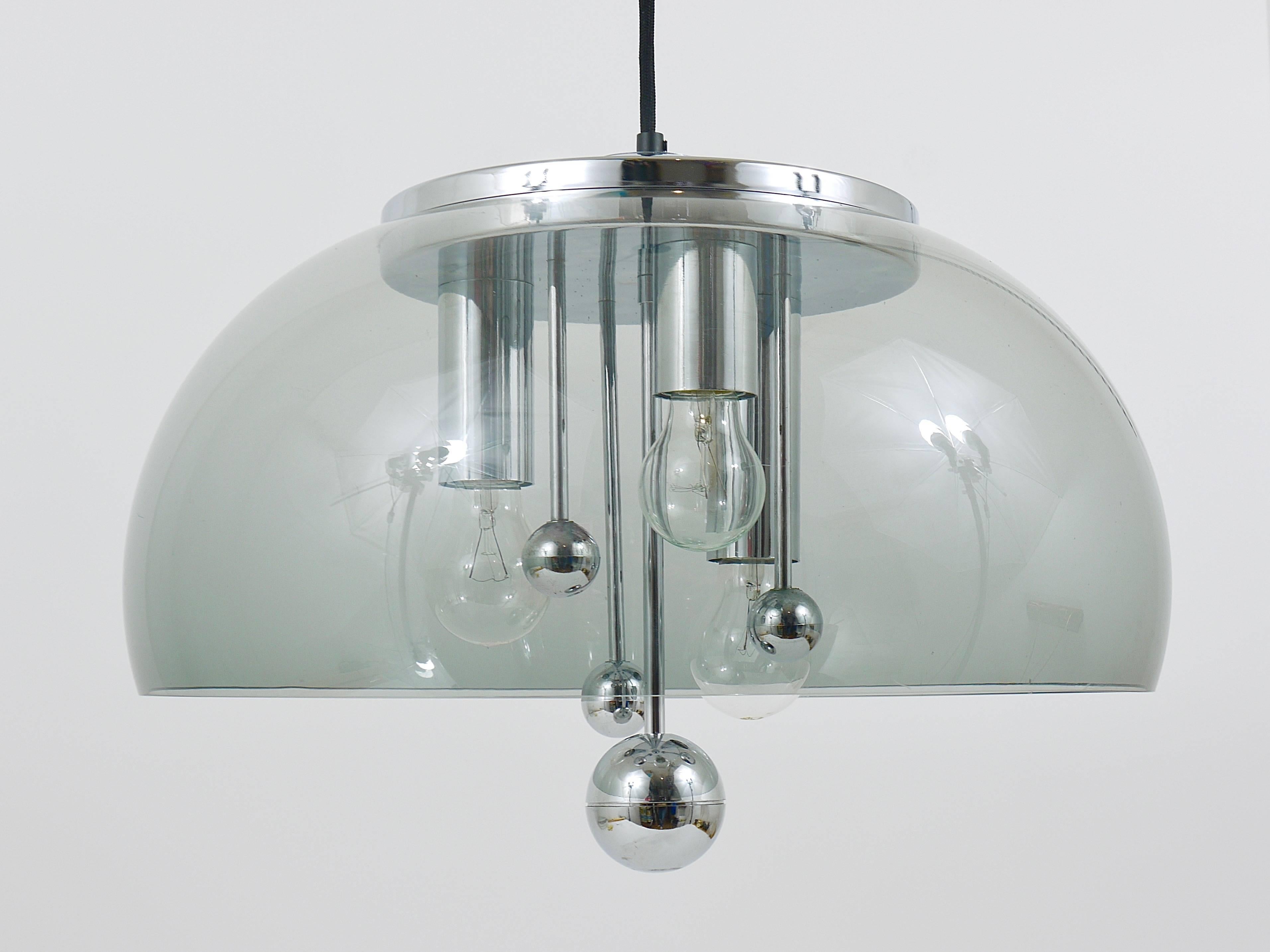 20th Century Midcentury Space Age Globe Pendant Lamp with Chromed Spheres, Germany, 1970s For Sale