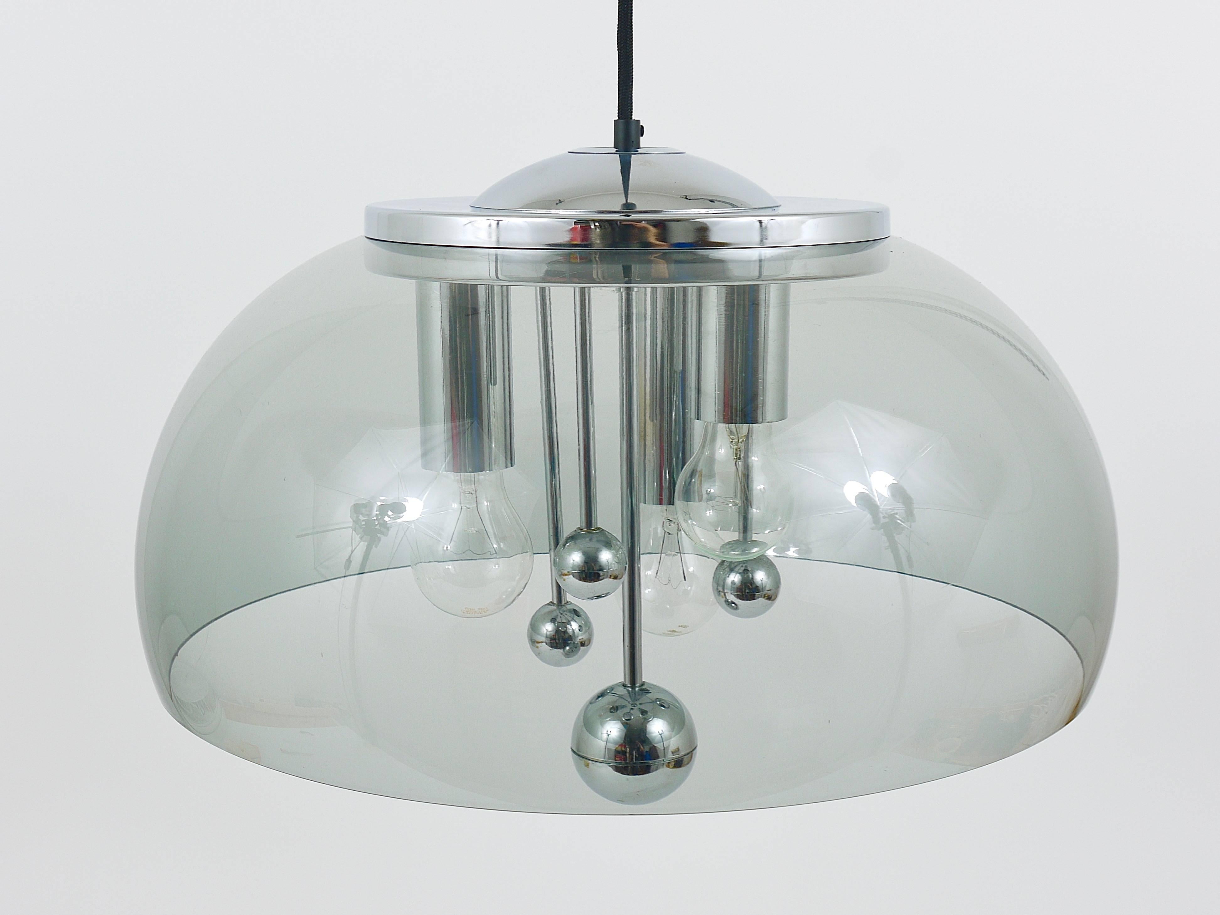 Metal Midcentury Space Age Globe Pendant Lamp with Chromed Spheres, Germany, 1970s For Sale