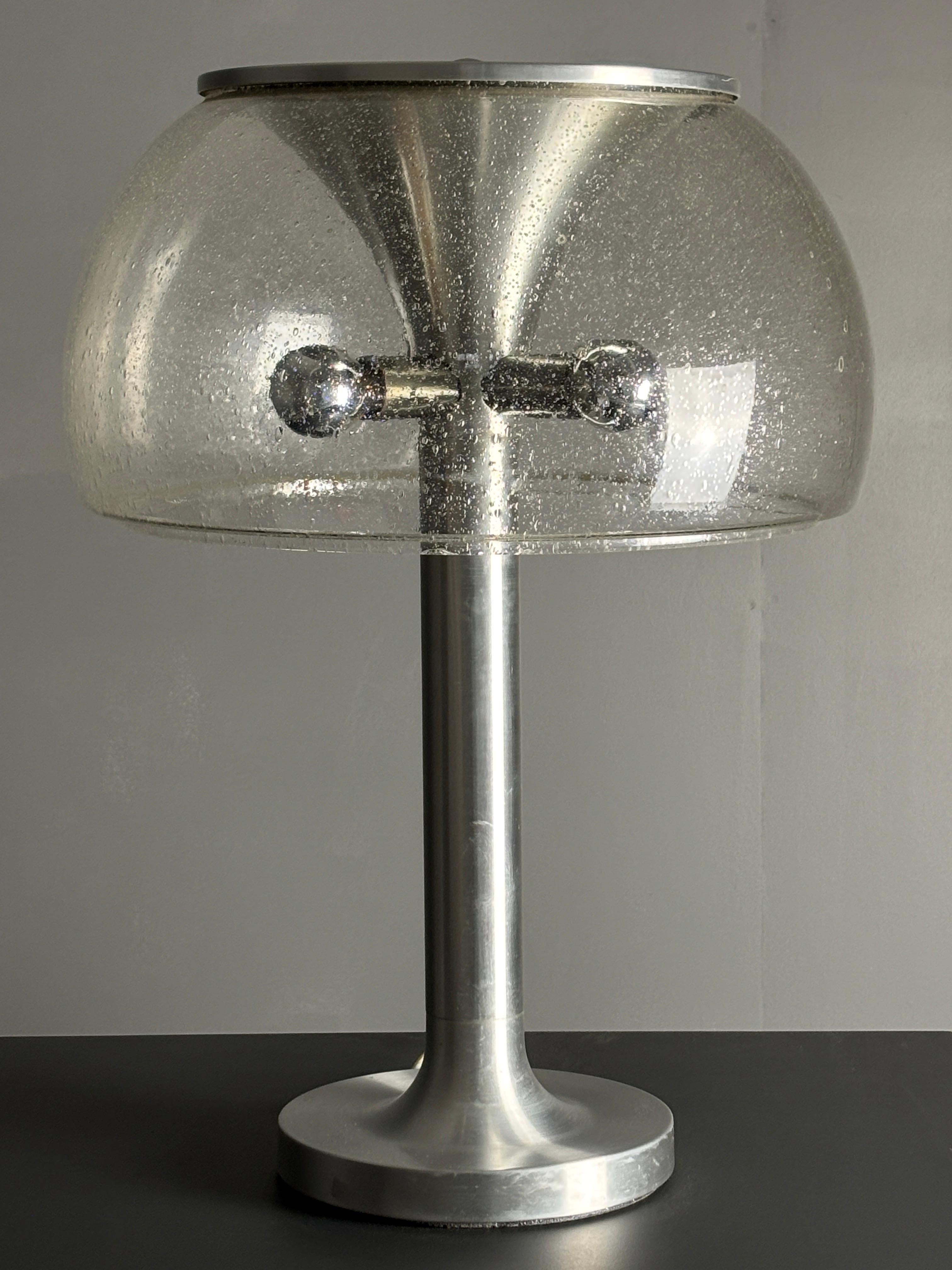 Metal Midcentury space age large glass mushroom table lamprey Temde, 1960s For Sale