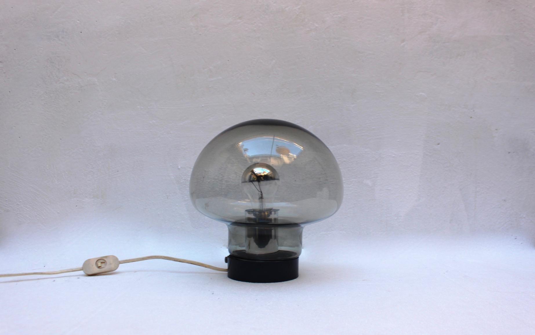 Midcentury Space Age mushroom smoked glass table lamp, Peill & Putzler, Germany, 1960s.
 