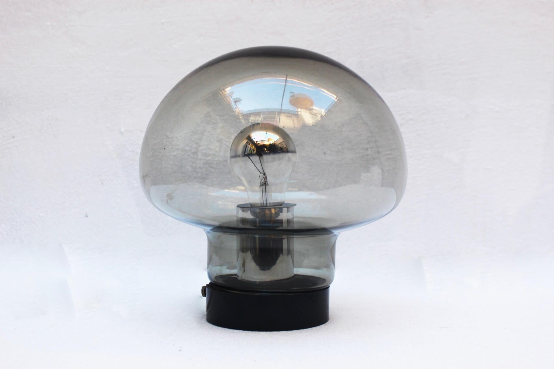 Mid-20th Century Midcentury Space Age Mushroom Smoked Glass Table Lamp, Peill & Putzler, 1960s For Sale