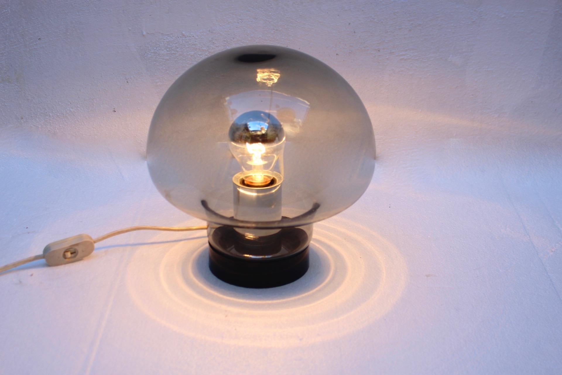 Midcentury Space Age Mushroom Smoked Glass Table Lamp, Peill & Putzler, 1960s For Sale 1