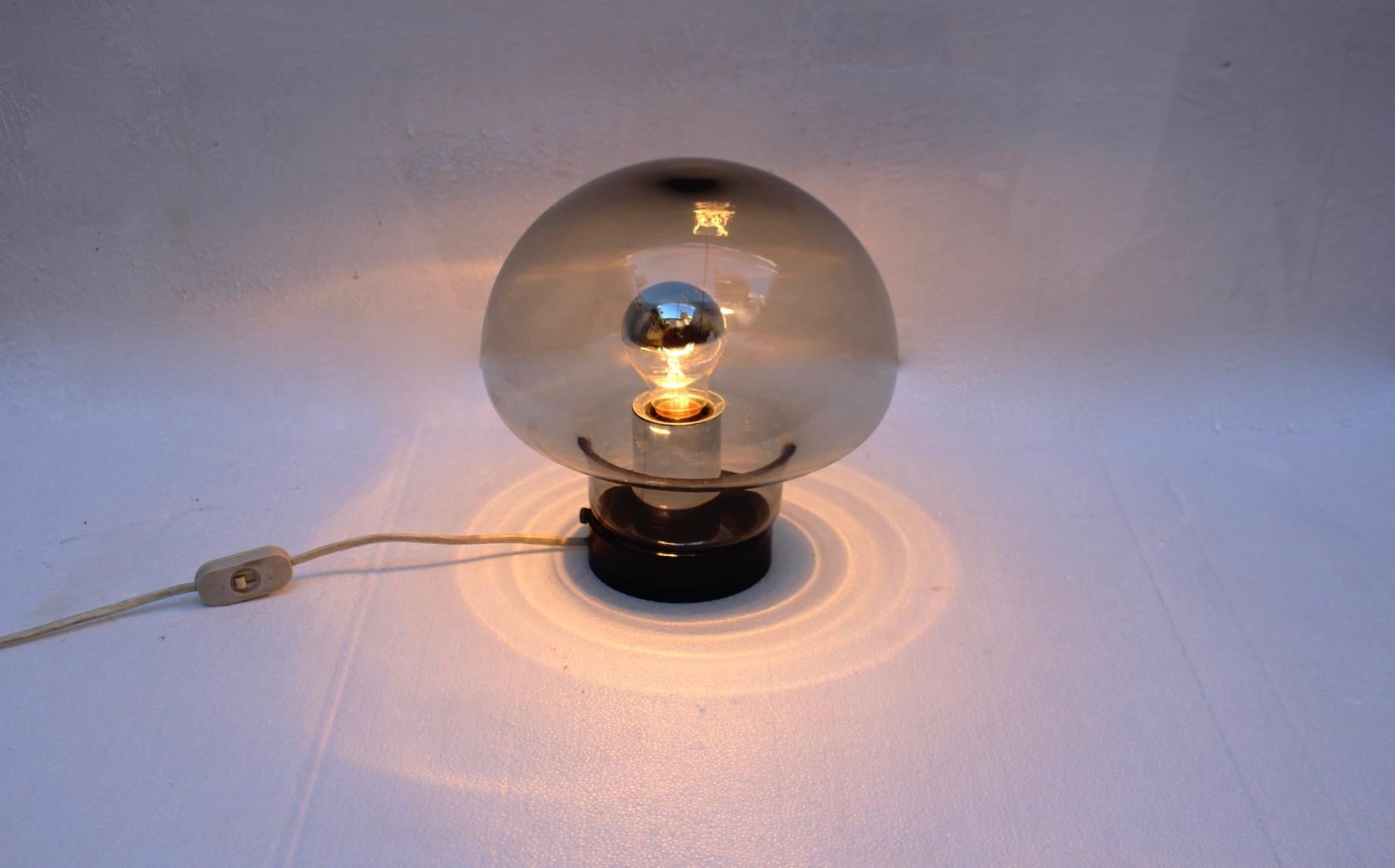 Midcentury Space Age Mushroom Smoked Glass Table Lamp, Peill & Putzler, 1960s For Sale 2