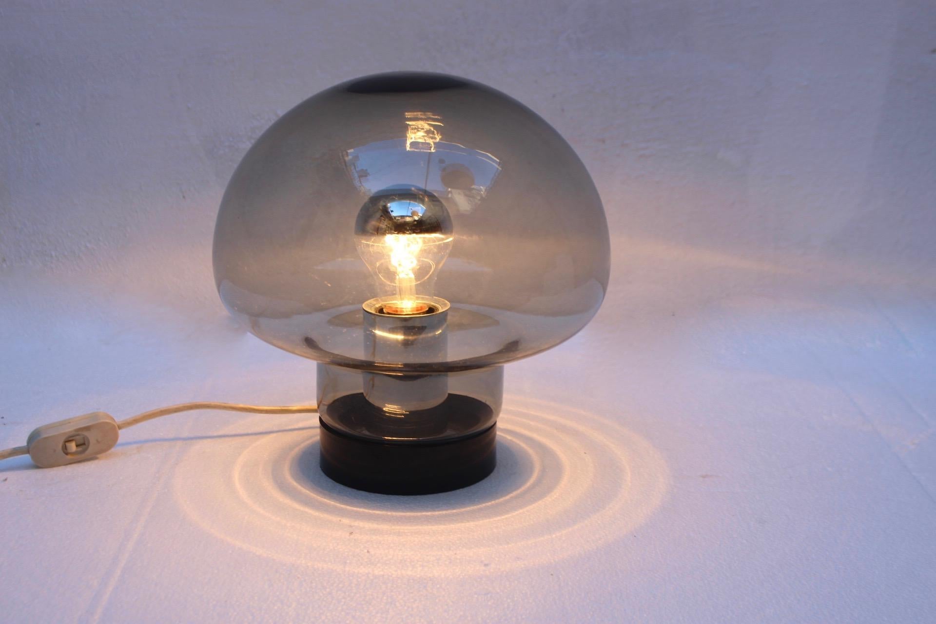 German Midcentury Space Age Mushroom Smoked Glass Table Lamp, Peill & Putzler, 1960s For Sale